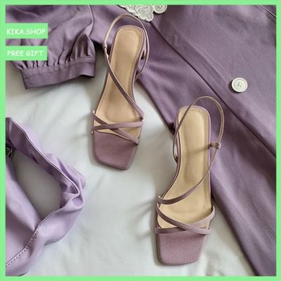 CODff51906at KIKA.SHOP hot 12.24 Summer Word with Purple Fairy Wind Sandals Thick Heel Square Toe High Heels Women Fashion