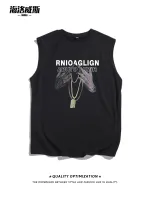 original American retro dark wind hurdle vest mens trendy brand ins loose summer thin section 2023 new sleeveless t-shirt