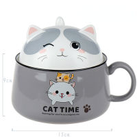 Japanese Style Ceramic Cute Cartoon Instant Noodle Bowl with Lid and Handle Creative Large Capacity Office Fruit Bowl Tableware