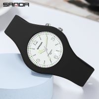 （Bar watchband）SANDA นาฬิกาควอทซ์แฟชั่นสตรี,นาฬิกาเทรนด์ใหม่2023ผู้หญิงสายซิลิโคนหน้าปัดเรียบง่ายเรืองแสงกันน้ำ30เมตร6059