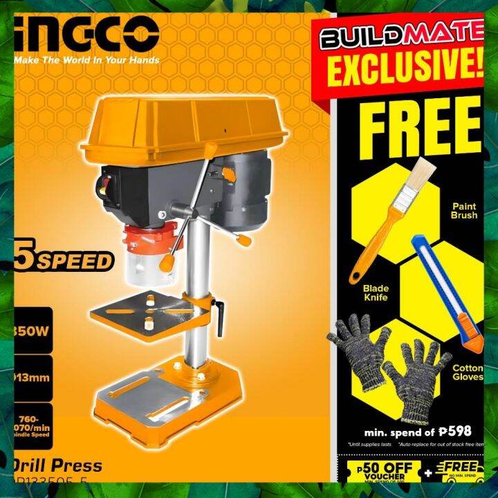 BUILDMATE Ingco Drill Press 350W 13mm 1/2HP 5Speed Benchtop Drill