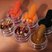 6 ชิ้น/เซ็ตฤดูใบไม้ร่วงเงาน้ำตาลผงเล็บ Glitter Maple Leaf ฤดูใบไม้ร่วงตกแต่ง Fine Pigment อุปกรณ์แต่งเล็บเล็บอุปกรณ์ศิลปะ-Shief