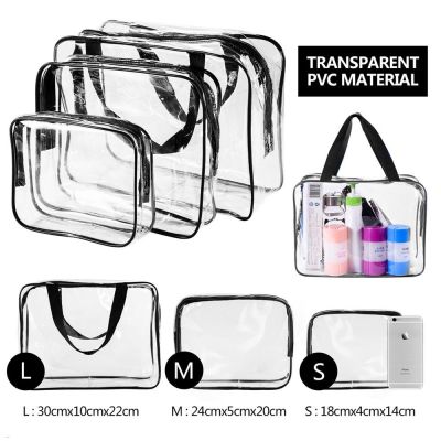 3 Sizes Transparent PVC Material Travel Bag Waterproof Cosmetics Makeup Toiletry Clear Wash Pouch Bag Travel Accessories Unisex