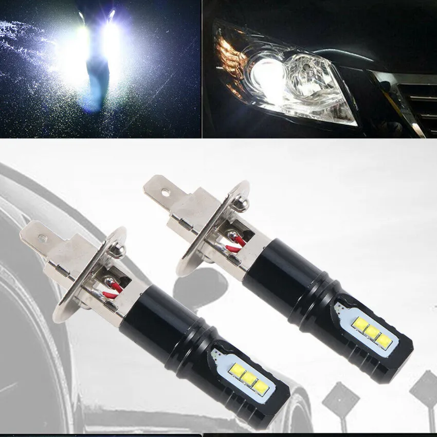 2pcs H1 6000K Super Bright White 6000LM DRL LED Headlight Bulb Kit