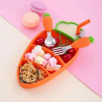 Silicone Baby Feeding Bowl Tableware Baby Dinner Plate Silicone Grid Baby Learning To Eat Training Bowl Carrot Dinner Plate Set