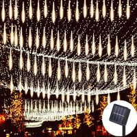 ZZOOI Solar LED Meteor Shower Rain Lights Holiday String Lights Waterproof Garden Light 8 Tubes 192 Leds Christmas Wedding Decoration