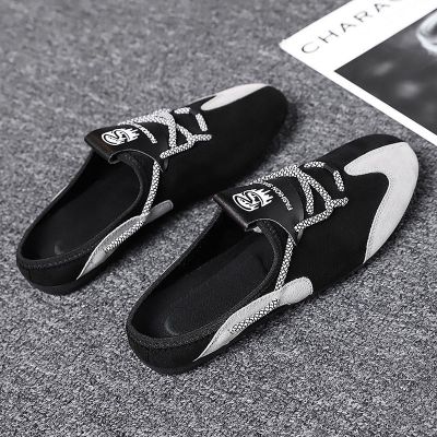 ∋ Ready Stock Mens Shoes Summer Breathable Peas Social Guys Lazy All-Match Casual Half Slippers Trendy