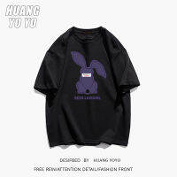 HUANGYOYO เสื้อยืดผ้าฝ้ายแขนสั้นกระต่าย100% พิมพ์ลายทรงหลวมของสำหรับผู้หญิง