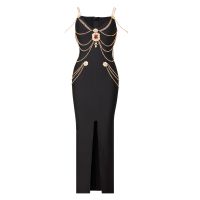 【YF】 Beading Bandages Dress 2022 New Women Sexy Chain Spaghetti Strap Clothes Club Party Long Dresses