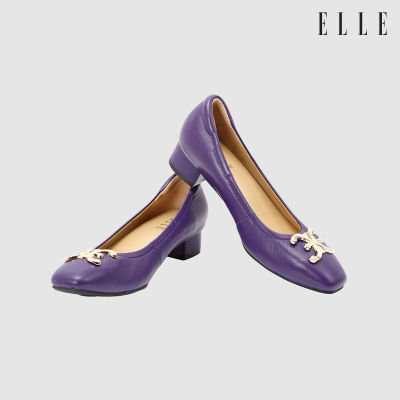 ELLE SHOES รองเท้าหนังแกะ ทรงส้นเหลี่ยม LAMB SKIN COMFY COLLECTION รุ่น Block heel สีม่วง ELB003