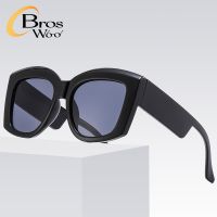 (Bros Woo) แว่นตากันแดดทรงสี่เหลี่ยมย้อนยุคขนาดใหญ่ New Western Cat Eye Fashion UV Protection Sun Glasses