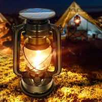 LED Solar Vintage Lantern Outdoor Hanging Metal Antique USB Charging Solar Light for Garden Yard Decor Or Camping Hiking