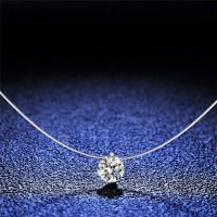 1ct Moissanite Diamond S925 Sterling Silver Invisible Transparent Fishing Line Clavicle Chain Necklace Women 39;s Jewelry