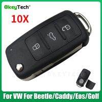 Okeytech 10ชิ้น3ปุ่มซองใส่กุญแจรถรีโมทพลิกสำหรับ VW สำหรับ Beetetle/caddy/eo/gol/jetta/polo/scirocco/tigu/tigu/tiguan /Up Key Case