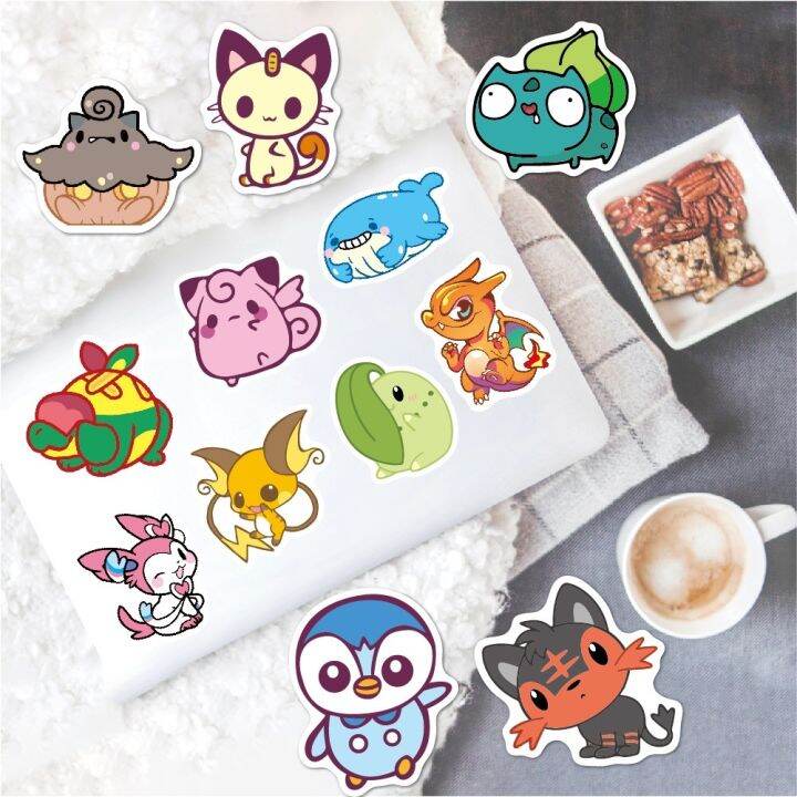 สติกเกอร์พีวีซี-ลายการ์ตูน-chibi-pokemons-กันน้ํา-50-ชิ้น