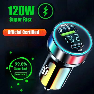 20W Car Charger Super Fast Type C USB 120W for 14 13 12 iPad Airpods