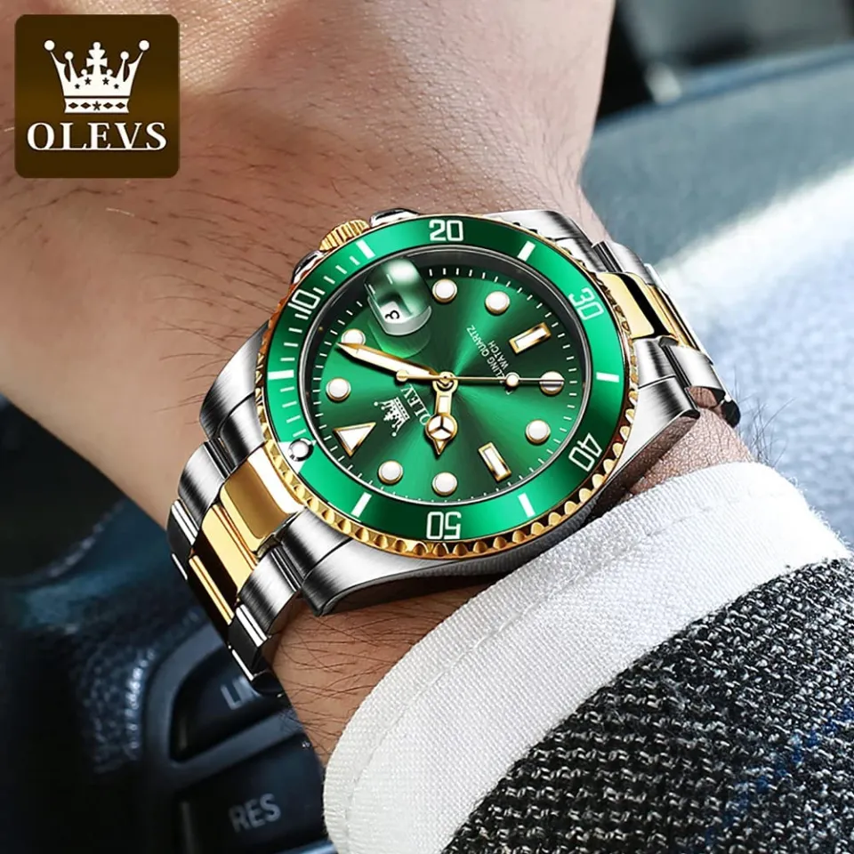 OLEVS Watches for Men Classic with Date Business Dress Luxury Big Face  Green/Black/Blue Waterproof Luminous Mens Wrist Watch Analog Two Tone  Stainless