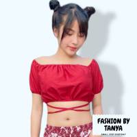 FASHION BY TANYA เสื้อเปิดไหล่ใส่ยางรอบไหล่ และ ยางรอบเอว มีสายผูกเอว