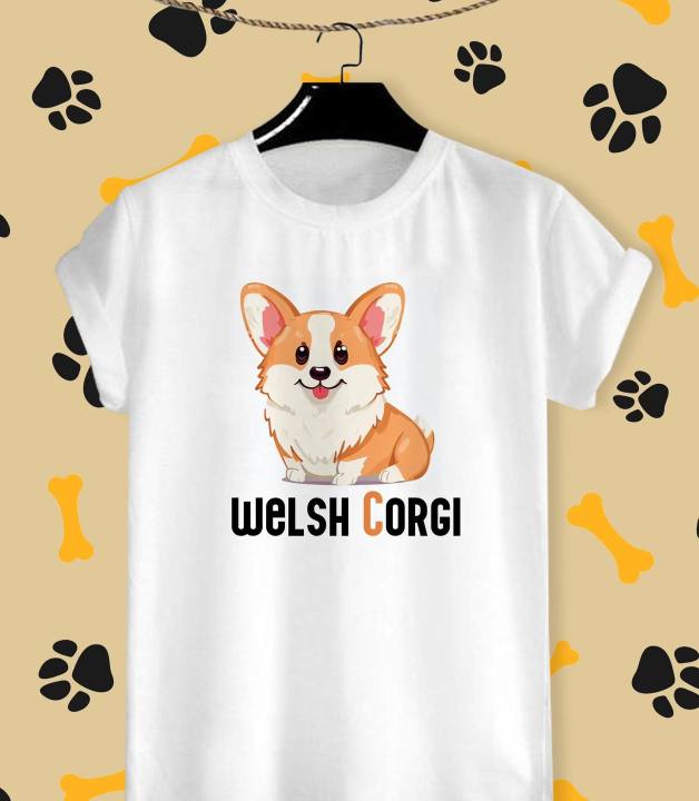 เสื้อยืดลายน้องหมา-คอร์กี้-welsh-corgi-ผ้าtk-บางเบา-สวมใส่สบาย-ลายน่ารักๆ-สีสันสด-คมชัด