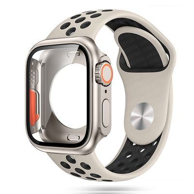 Silicone Bracelet+case For Apple Watch band 44mm 45mm 41mm 40mm correa sport band iWatch series 4 5 6 SE 7 8 change to ultra 49 Straps