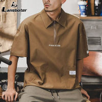 Lansboter เสื้อยืดแขนสั้นวินเทจสำหรับผู้ชาย M-8XL เสื้อโปโลดีไซน์หลวมขนาดใหญ่เสื้อโปโลเครื่องมือซิปครึ่งตัว