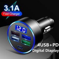 JQKSJH 3.1A 4พอร์ต USB ชนิด C PD ชาร์จไฟในรถจอแสดงผลดิจิตอล LED ช่องเสียบที่ชาร์จแบตเตอรี่โทรศัพท์ชาร์จเร็ว