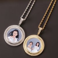 Personalized Iced Out Photo Frame Round Memorial Picture Pendant Necklace