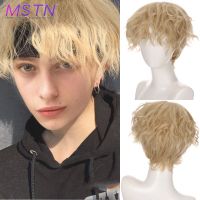 MSTN Synthetic Good Quality Short Curly Wigs for Men Boys Black Blonde Hair Halloween Party Wig Heat Resistant Daily Cosplay Wig