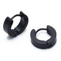 Pair Mens Hoop Huggie Earrings Titanium Steel 4mm x 9mm Black