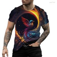 2023 NEW Mens Retro Fashion Hip-hop Style 3d Phoenix Printed Short Sleeved T-shirt Size：s-5xl