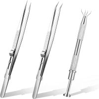 3 Pieces Stainless Steel Pick Up Tool Diamond Claw Tweezers for Pickup, for Ic Chips Gems Jewelry Tool