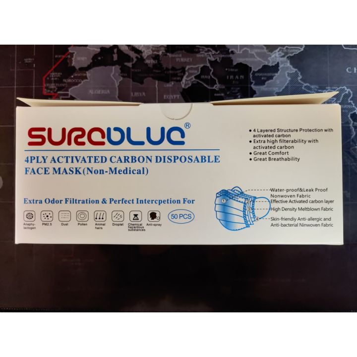 หน้ากาก-อนามัย-sure-blue-หน้ากากอนามัย-แบบคาร์บอน-4-ชั้น-ของแท้-ป้องกัน-pm2-5