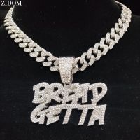 Men Women Hip hop BREAD GETTA Pendant Necklace with 13mm Crystal Cuban Chain HipHop Iced Out Necklaces Fashion Charm Jewelry Fashion Chain Necklaces