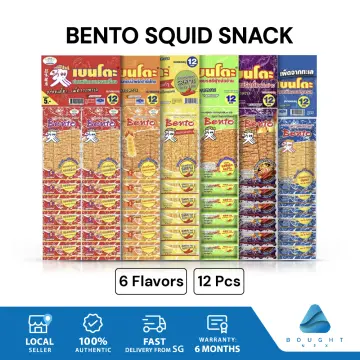 BENTO SEAFOOD SNACK 15 PACK X 24G SEASONED SQUID FLAVOR RED(5Pc)  ORANGE(5Pc) BLUE(5Pc) SWEET SPICY THAI FOOD