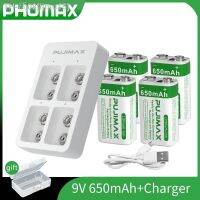 ljmu15 PHOMAX 6F22 Rechargeable Lithium-ion Battery 650mAh and Portable LED 4-Slot 9v Battery Charger Set with Micro USB Cable Durable