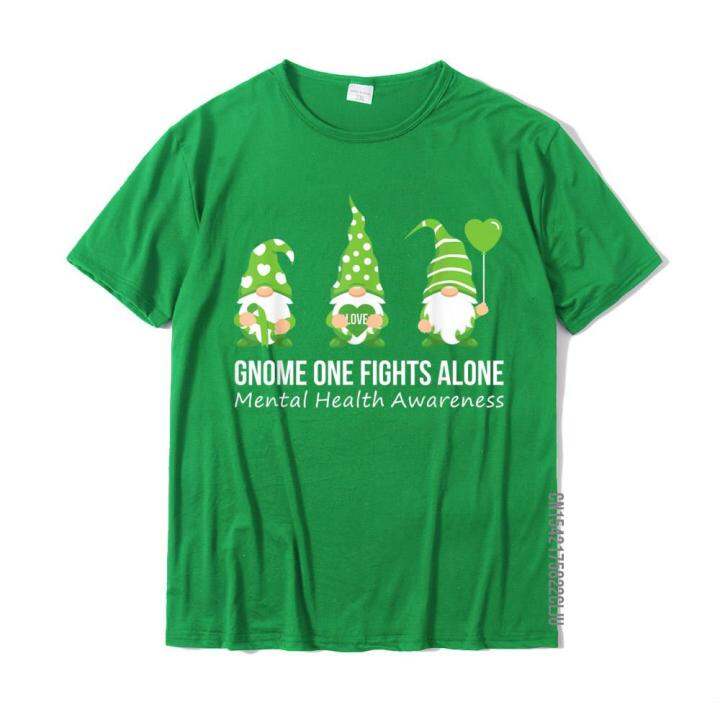 gnome-one-fights-alone-mental-health-awareness-green-ribbon-t-shirt-cotton-printing-tops-t-shirt-company-mens-top-t-shirts