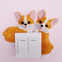 3D Wall Stickers Decor Switch Socket Classic Resin Double Single Light Surround For Childrens Room Switches Sticker Corgi Dog Wall Stickers Decals