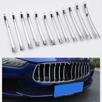 Car Front Grill Decor Bright Strip Silver ABS Chrome Exterior Grille Cover Trim for Maserati Ghibli 2014-2017 Sedan