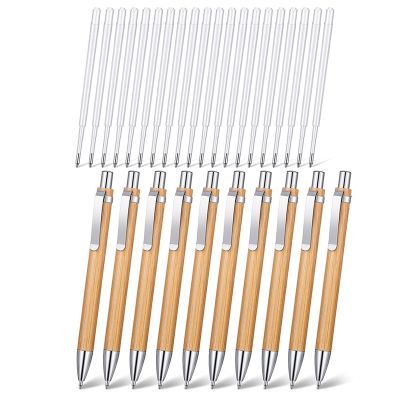 10 Pieces Bamboo Pens for Journaling, Blue Ink Ballpoint Pens and Refills, Retractable Wooden Pens, Office Products Pens