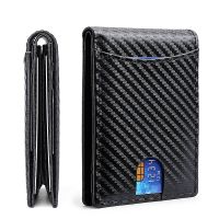 Hot RFID Blocking Carbon Fiber Mens Genuine Leather Wallet Smart Wallet Card Holder Money Bag Slim Wallet For Men Purse