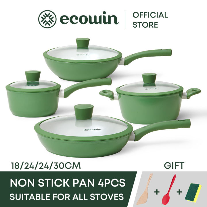 Ecowin Non stick Frying Pan Kitchen Cookware 3/4pcs Pot Sets with