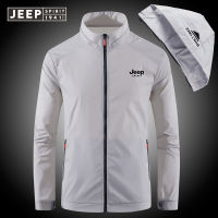 JEEP SPIRIT เสื้อแจ็คเก็ตป้องกันรังสียูวีของผู้ชายแจ็คเก็ตกันลมมีฮู้ดแห้งเร็วสำหรับวัยรุ่นและวัยกลางคน