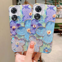 เคสโทรศัพท์ OPPO A78 4G 5G 2023ยอดนิยมลายดอกไม้สีม่วง3D เคสยางนิ่มกันกระแทกออกแบบภาพวาดสีน้ำมันเคสโทรศัพท์ OPPO A78 5G 4G