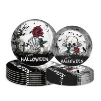 10Guests Halloween Horror Disposable Tableware Rose Skeleton Skull Napkins Plates Ghost Festival 2023 Happy Halloween Day Decor