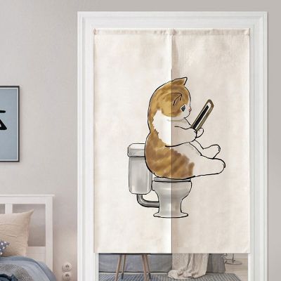 Fashion 2023 Cat door courtyard painted in Japan, living room walls, cute animal curtains, kitchen entrance curtain with half curtain hanging