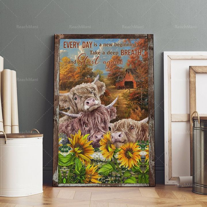 fjord-horse-และ-highland-cow-lover-poster-canvas-ทุกวันเป็นของขวัญวันเกิดเริ่มต้นใหม่