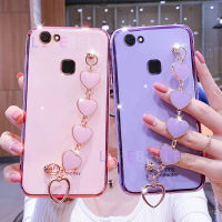 LIFEBELLE สำหรับ Vivo V7 V7 + Plus V15 V19Neo V20 V23e V23 V21 V21e V25,Love Heart สายรัดข้อมือแฟชั่นชุบ Slim เคสมือถือกันกระแทกซิลิโคน TPU ป้องกันเคสโทรศัพท์มือถือฝาครอบ