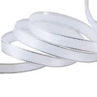 ；‘。、’ (25 Yards/Roll) White Silver Edge Satin Rion Wholesale Gift Christmas Rions Handmade DIY (6/10/25Mm)Width