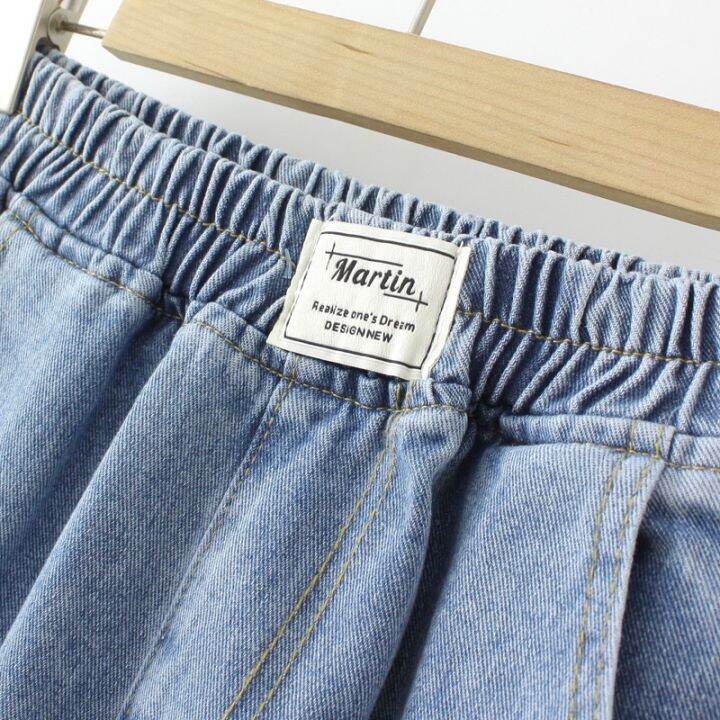 มีไซส์ใหญ่-plus-size-womens-wide-leg-denim-summer-shorts-elastic-waist-solid-color-casual-female-shorts-with-pockets