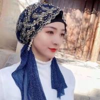 เย็บปักถักร้อยร้อนเจาะผู้หญิงหมวกพร้อมสวมใส่ Hijab ผ้าพันคอมุสลิม Turban Hijab R Head Wraps